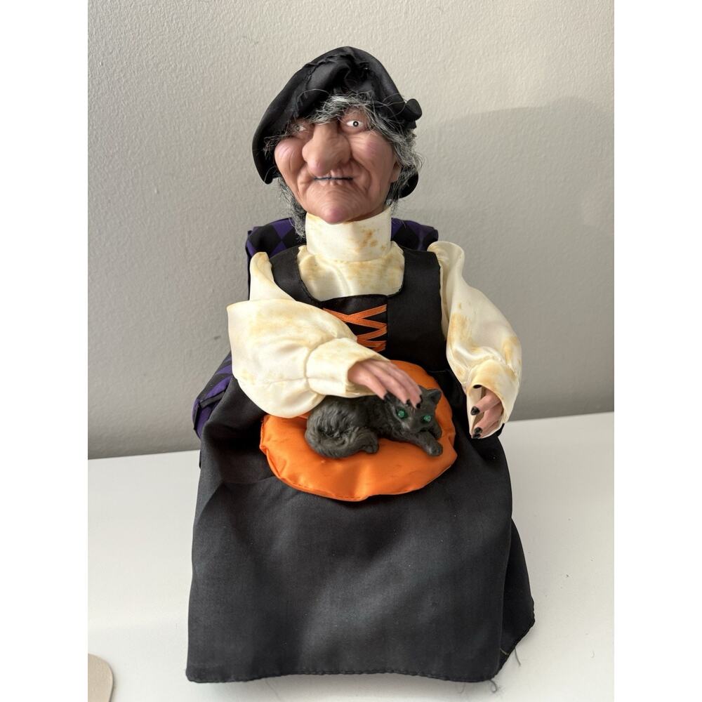 Gemmy Industries Vtg 1995 Halloween Witch Chair Cat Animated Lights Sounds Works